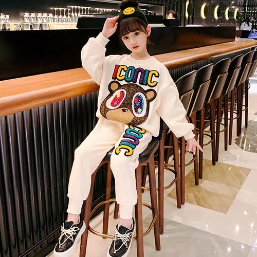 Girls' Spring and Autumn Sports Suit Primary School Students Fashionable Two-piece Suit New Medium and Large Children's Street Suit Children's Clothing