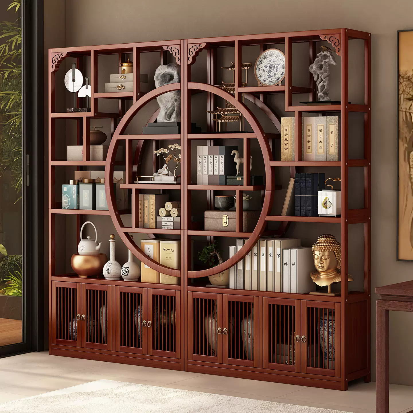 博古架一体靠墙茶室茶柜置物架新中式多层收纳茶叶茶具摆件展示柜