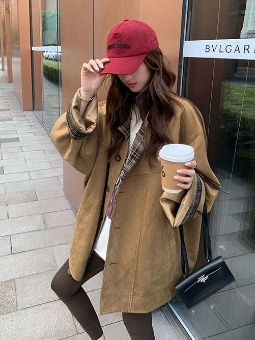 巴恩风立领撞色仿麂皮绒外套女2025秋季新款洋气百搭风衣夹克上衣|undefined