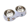Spot wholesale Pippi iced porcelain printing two -in -one pet double bowl of non -slip bottom band of stainless steel bowl dog bowl