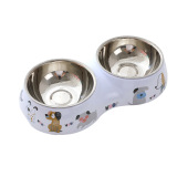 Spot Wholesale Pippi Iced Фарфоровая печать двух -в одном PET Double Bowl некалебной нижней полосы чаши для собак из нержавеющей стали чаши для собак