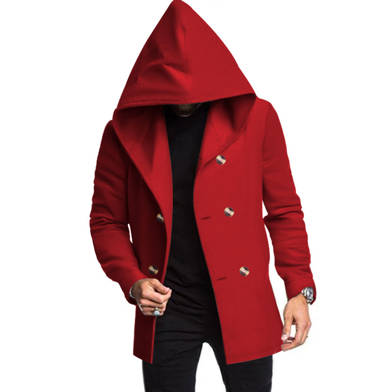 2024 New Men's Mid length Slim Fit Windbreaker Hooded Casual Solid Coat_voghion.com