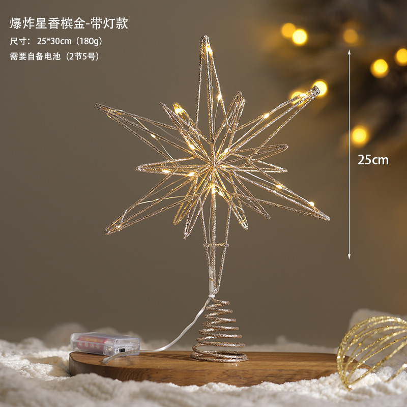 Nuevos productos transfronterizos árbol de Navidad estrella dorada plata blanca brillante árbol de Navidad decoración de Navidad estrella de cinco puntas