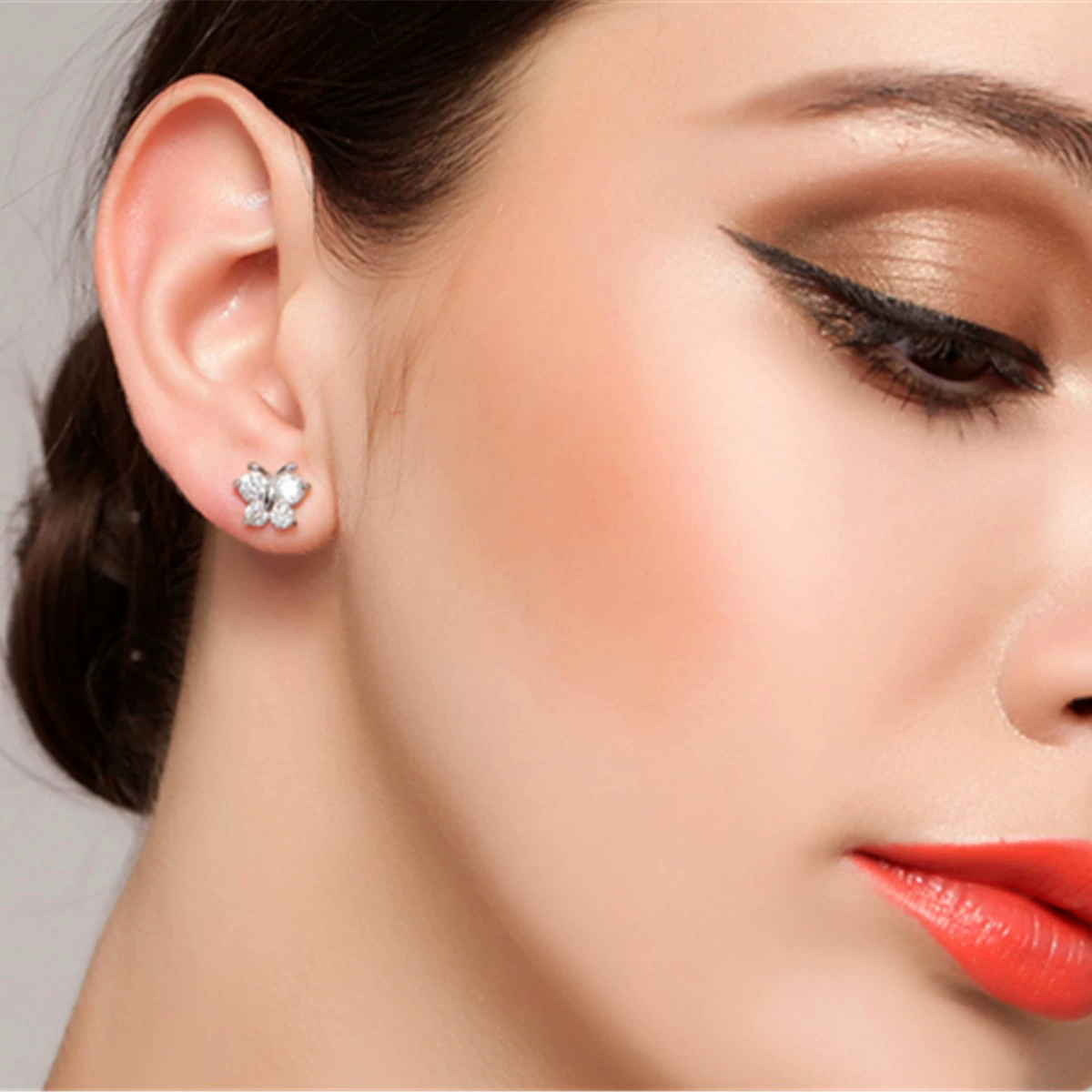 Серебряные серьги, цирконы, корейский стиль, оптовая продажа