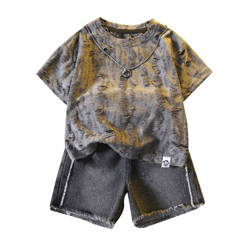 5019 Traje de verano de celebridades de Internet para niños 2023 Nueva ropa de calle frita para bebés de moda y moda de manga corta