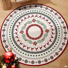 红色圣诞节圆形地毯喜庆新年装饰防滑地垫节日气氛拍照加厚背景毯