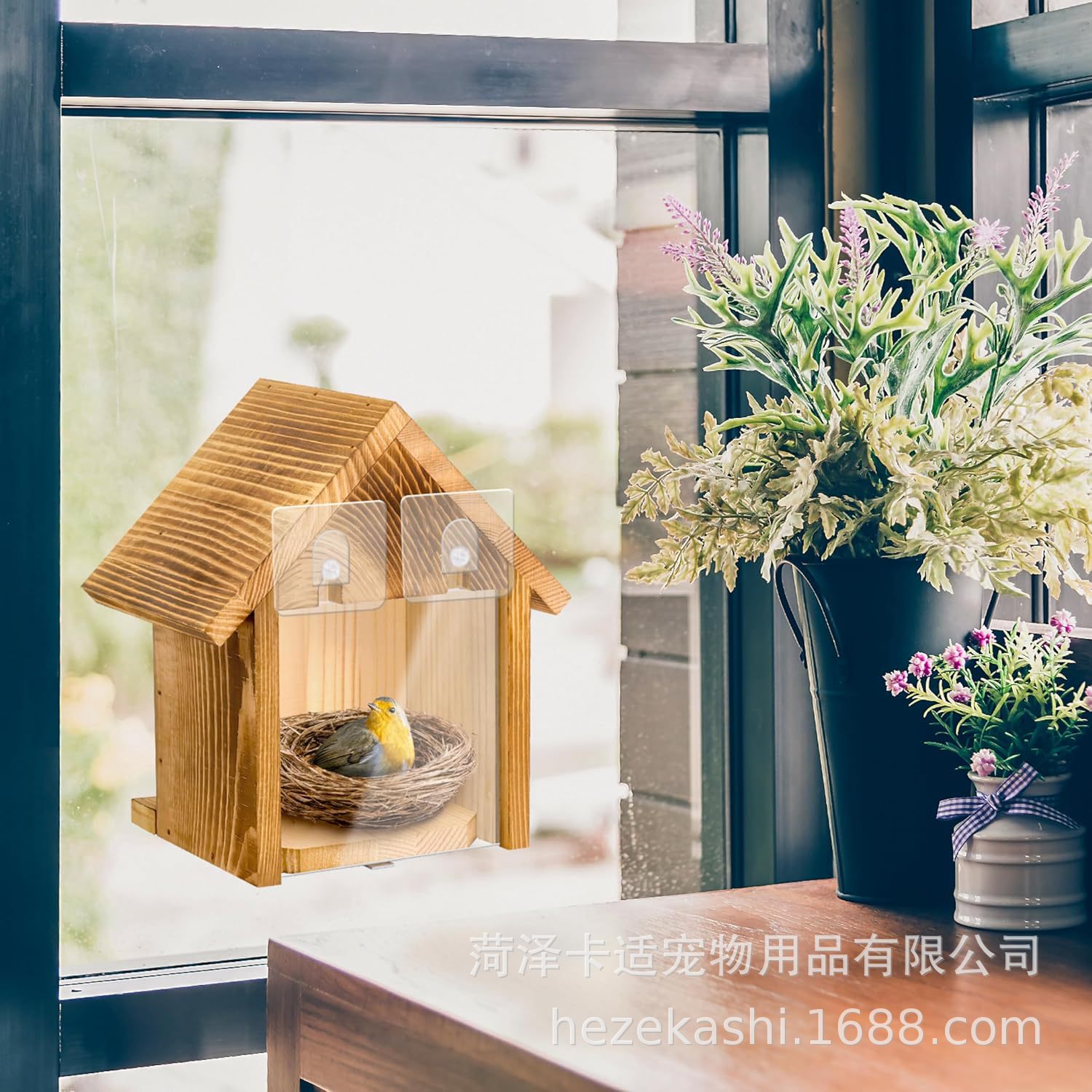 Nido de pájaros de madera ventana colgante al aire libre transparente mascota alimentador de pájaros jardín decoración de madera maciza colgante DIY nido de pájaros