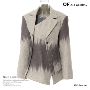 25 Autumn and Winter British Style Geometric Print Personalized Cut Slim Woolen Jacket for Women 1712