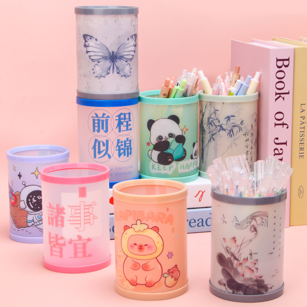 Portalápices plegables redondos creativos, almacenamiento de gran capacidad para estudiantes, ensamblaje de bricolaje, caja de almacenamiento, papelería, regalo al por mayor