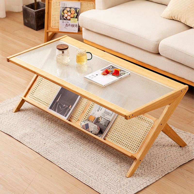 Mesa de café de vidrio sala de estar estilo japonés estilo de registro mesa de té de ratán hogar pequeño apartamento rectangular mesa de té simple nuevo