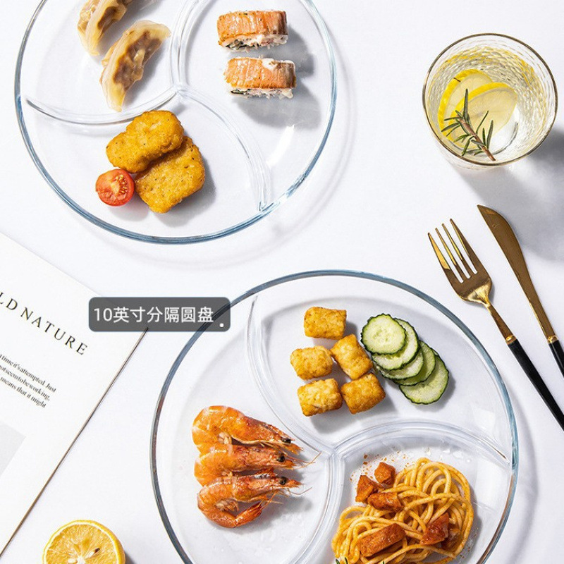 強化ガラス仕切りおかず朝食食器プレート多機能プレートサービングプレート3点家庭用フルーツプレート|undefined