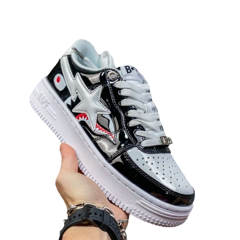 莆田工場直販 BAPESTA SK8 DUNK ストリートトレンド 黒と白のサメ カップル バイブ カジュアル シューズ|undefined