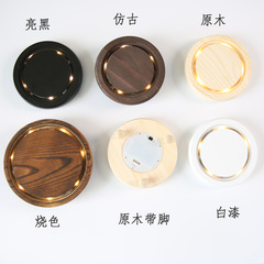 Preserved flower glass cover base, black lacquered pine wood, wooden support accessories, base with light string