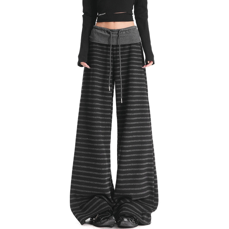 2026 new spring and autumn collection: black striped casual pants for women, featuring a straight-leg, versatile, wide-leg design, and a flowing, elegant silhouette