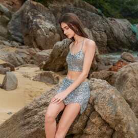 欧美风亮片分体泳衣套装海边度假性感吊带比基尼女士沙滩裙两件套