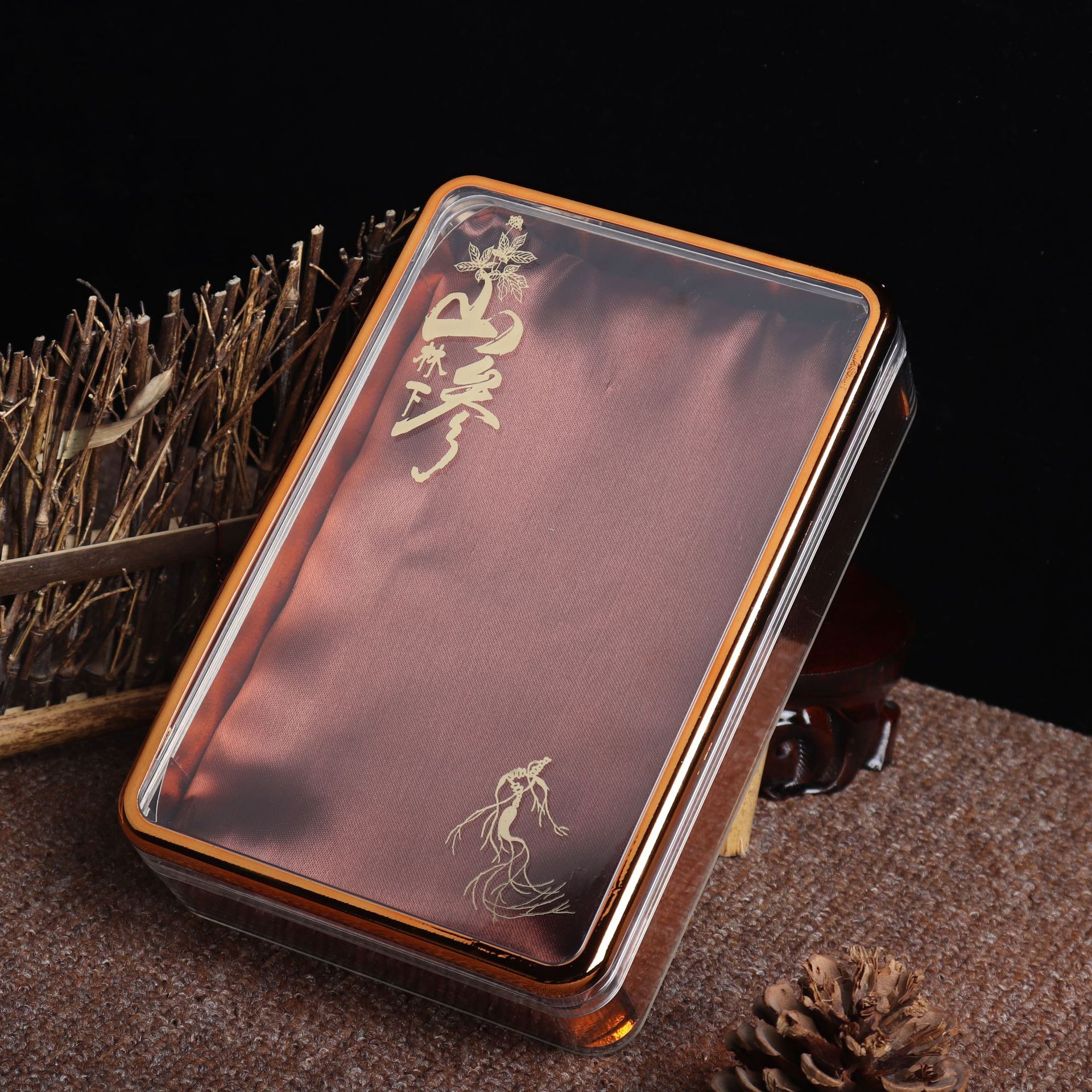 厂家供应亚克力ps虫草西洋参林下参长白山参方形金边包装盒带腰封