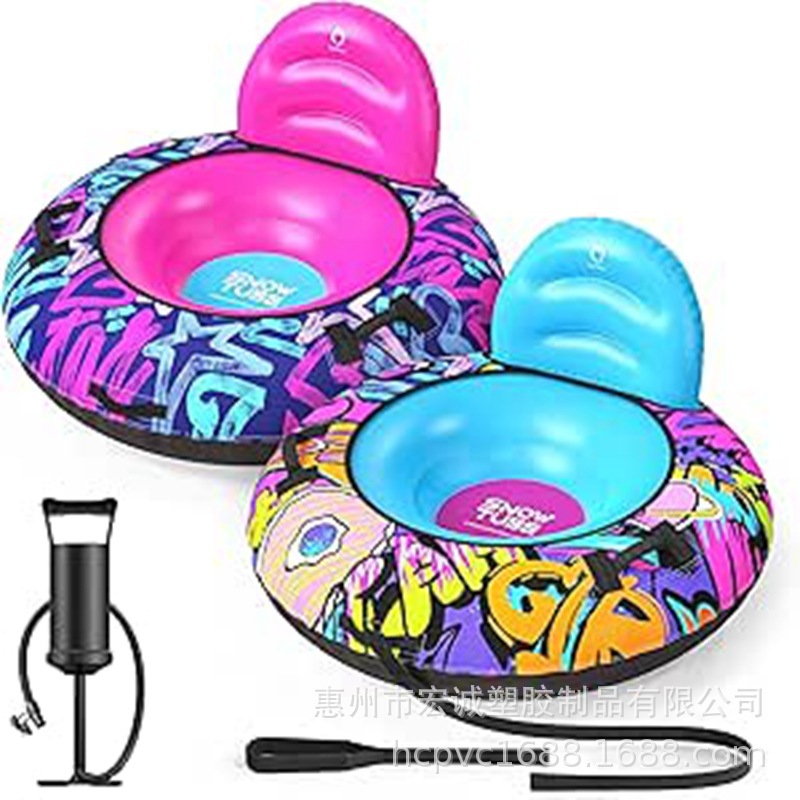 Double-seat inflatable heavy-duty snow tube with durable fabric cover, high-quality sled for children and adults