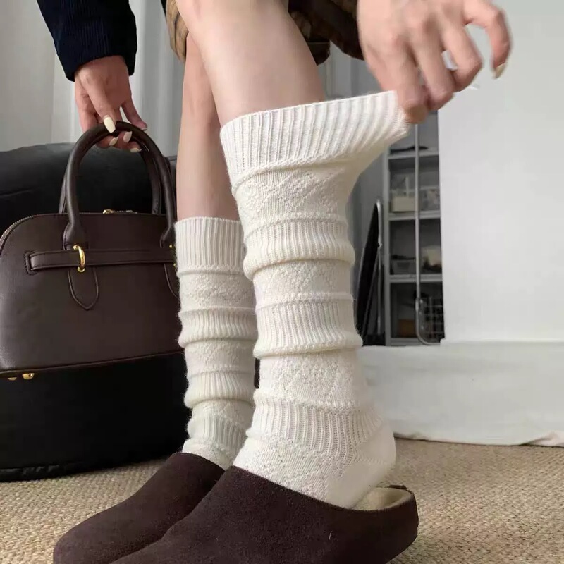 Japanese Retro Thick Wool Calf Socks for Women, Mid-Tube Slouch Socks, Autumn and Winter Warm Socks to Match Boots, Long Tube Socks, Boot Socks