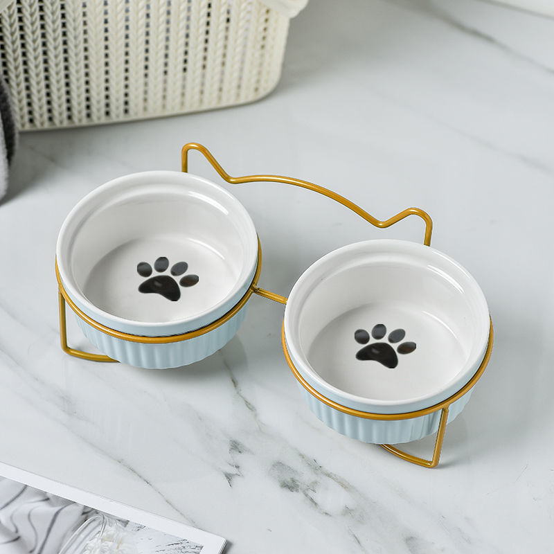 Cerámica doble cuenco cuello para perro y gato cuenco para mascotas cuenco para perros cuenco para perros cuenco para gatos cuenco alimentador para mascotas