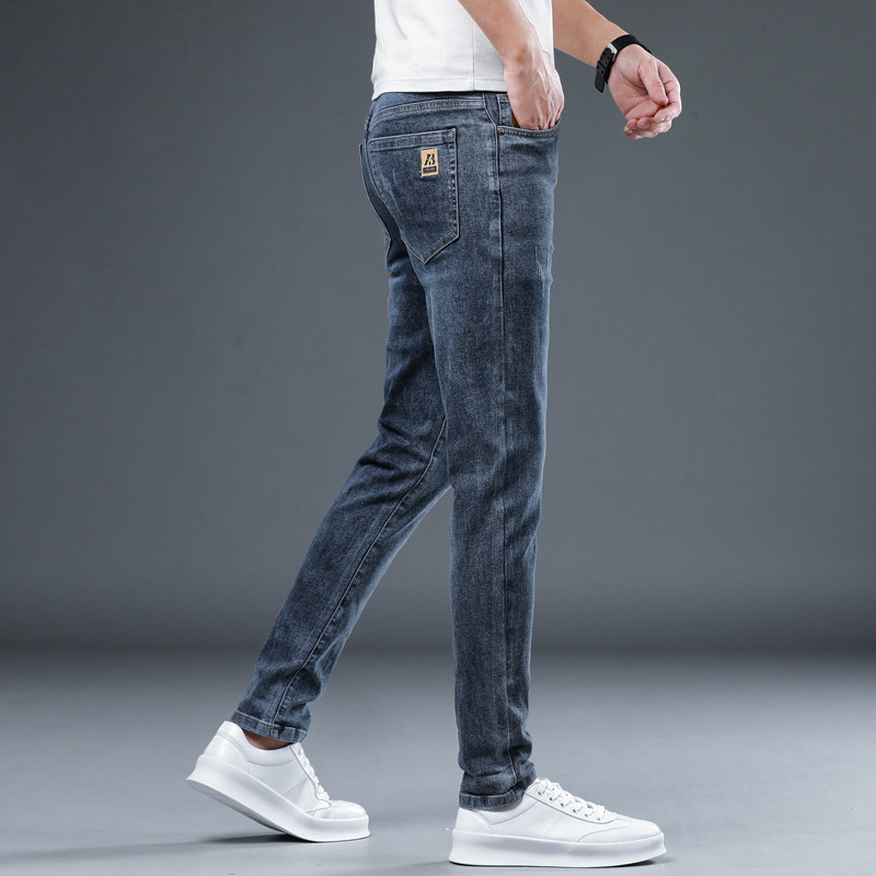 Jeans hombres rectos delgados de los hombres marca de moda primavera y otoño casual cuatro estaciones regulares pantalones largos rectos 2023 nuevo