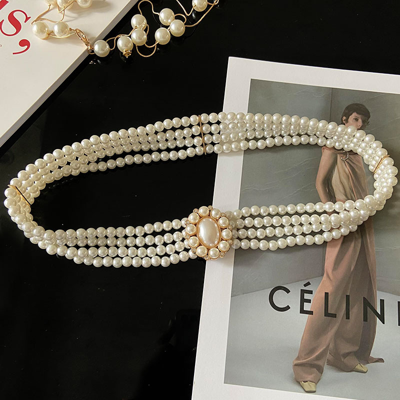 Wholesale Full Pearl Braided Rhinestone Inlaid Beaded Elastic Belt Nihaojewelry display picture 8