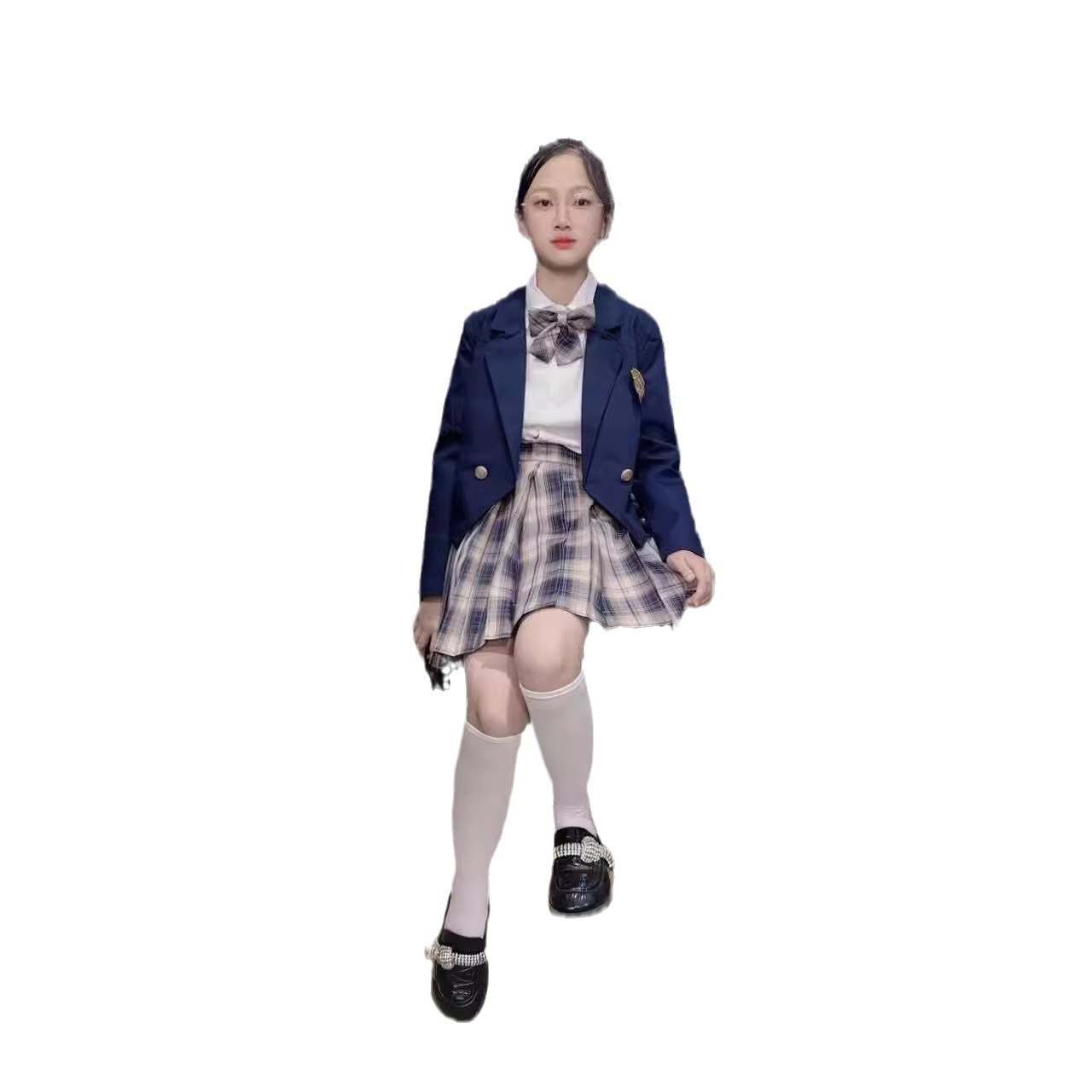 원래 JK 유니폼 곰 격자 무늬 스커트 정장 재킷 봄, 가을 대학 스타일 캠퍼스 작은 남자 정장