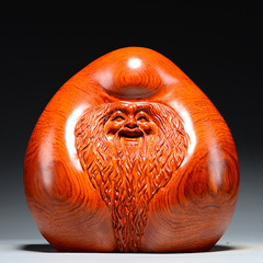 A carved huageli wood peach-shaped decorative piece featuring an elderly longevity figure, crafted from redwood, as a gift for elders or seniors on birthdays or special occasions.