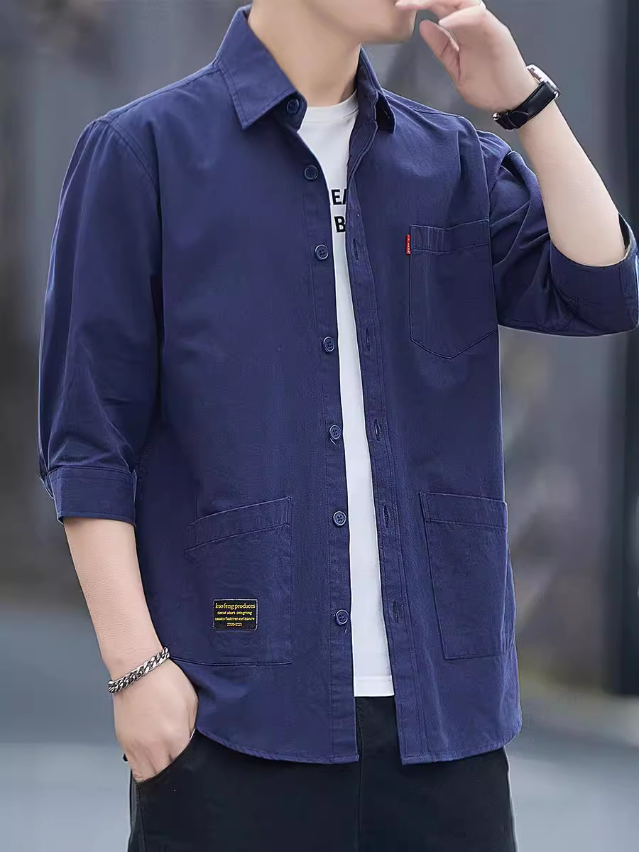 Camisas de primavera y verano para hombres de negocios de manga media de moda de algodón exterior simple de verano simple de ocio