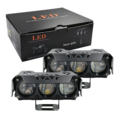 Motorcycle headlights, headlights LED spotlight, yellow-white high and - white-and-yellow-three-eyed-pack-of-two