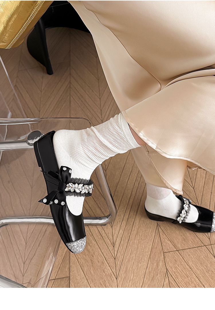 Giày sandal nữ tăng chiều cao bên trong đế dày bít mũi đính sequin lấp lánh — Màu đen chi tiết 9