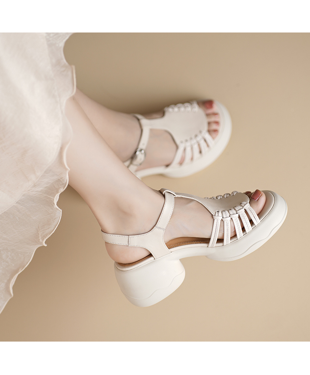 Sandal nữ đế dày quai ngang khóa chữ T dệt phong cách thể thao — đen chi tiết 10