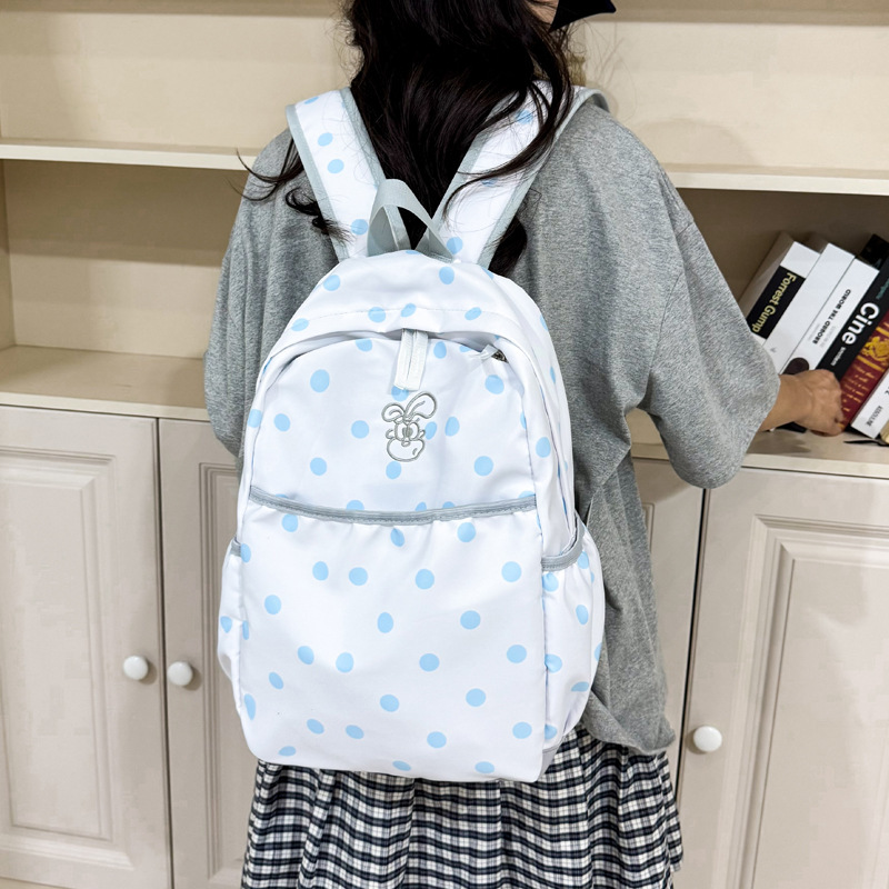新款波点印花学生双肩包女日系简约卡通中小学生书包出游旅行背包|undefined
