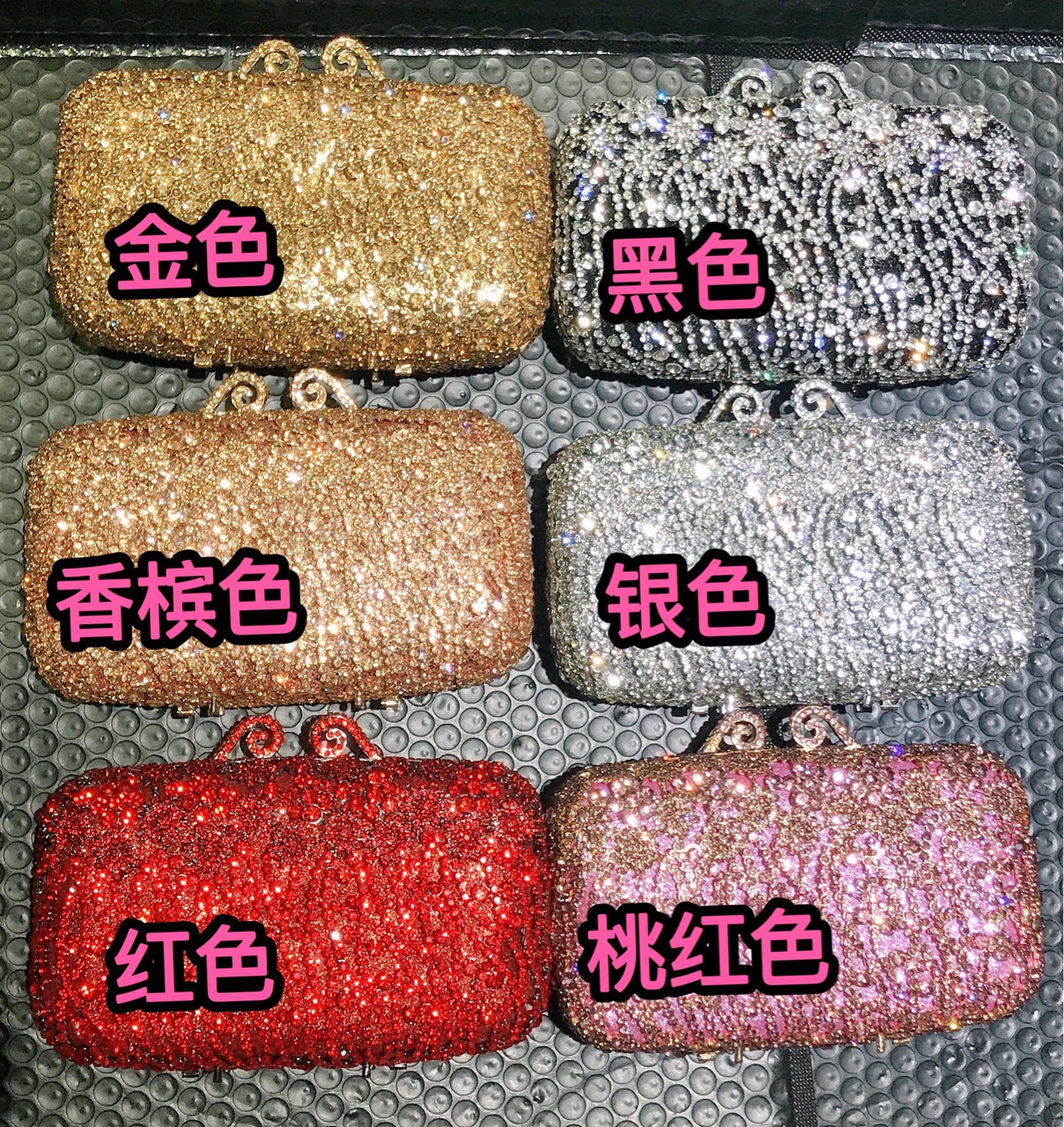 Túi clutch nữ cầm tay đính kim cương dạ tiệc phong cách Âu Mỹ — Màu Sâm panh chi tiết 1