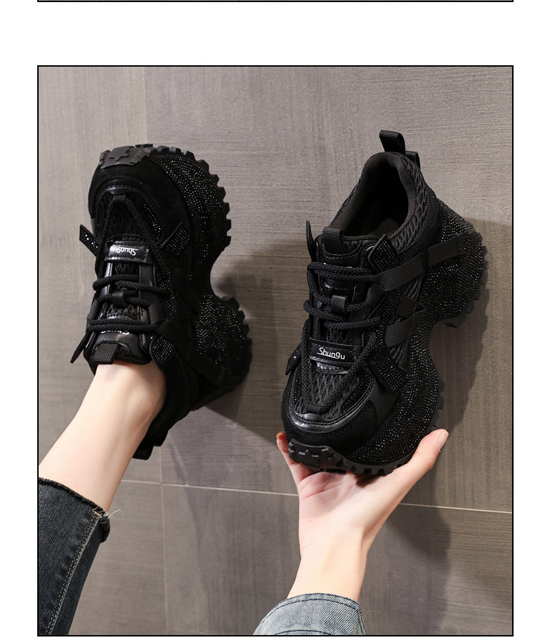 Giày sneaker nữ đế dày đính đá phối màu phong cách bố — đen chi tiết 12