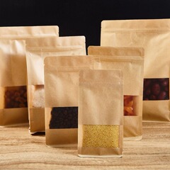 クラフト紙開窓八辺封自立袋雑穀製品自封袋厚密封袋ナッツ食品包装袋