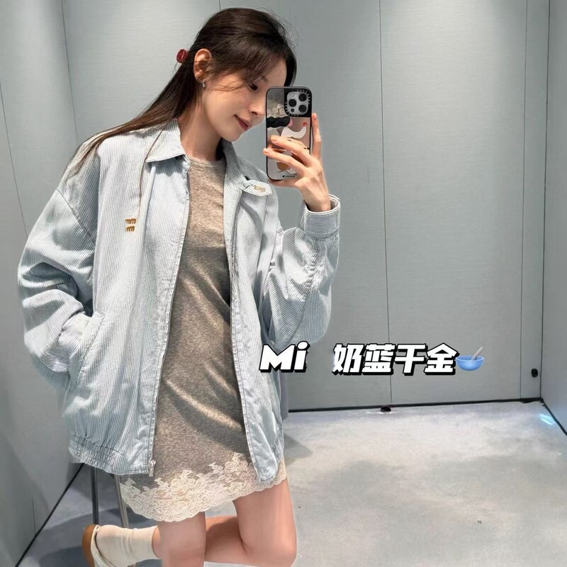 Miu's Autumn Ready-Made Jacket Style Milky Blue Lapel Jacket Women's Casual Versatile Slimming Look Elegant Zipper Top Miu's Autumn Ready-Made Jacket Style Milky Blue Lapel Jacket Women's Casual Versatile Slimming Look Elegant Zipper Top