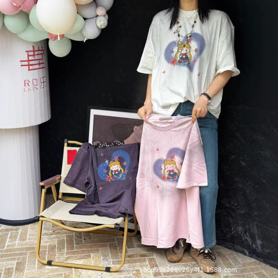 Nanyou 25SS summer new loose dirty spoof love beautiful girl graffiti short sleeve round neck T-shirt women's top