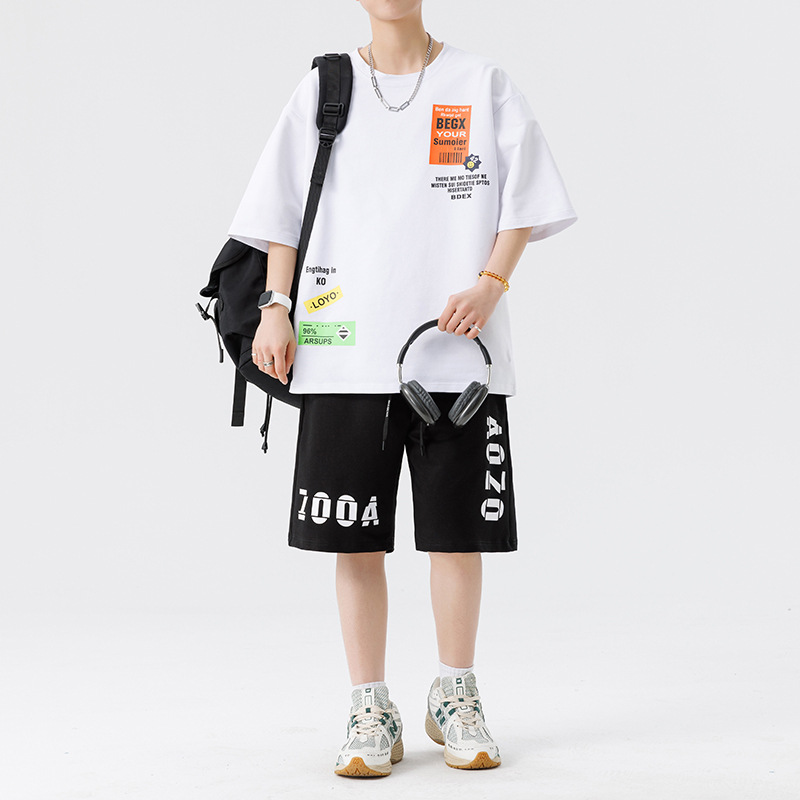 Conjunto de ropa para hombre, conjunto deportivo de verano para jóvenes, informal, de manga corta, pantalones cortos deportivos, conjunto versátil de dos piezas para chicos