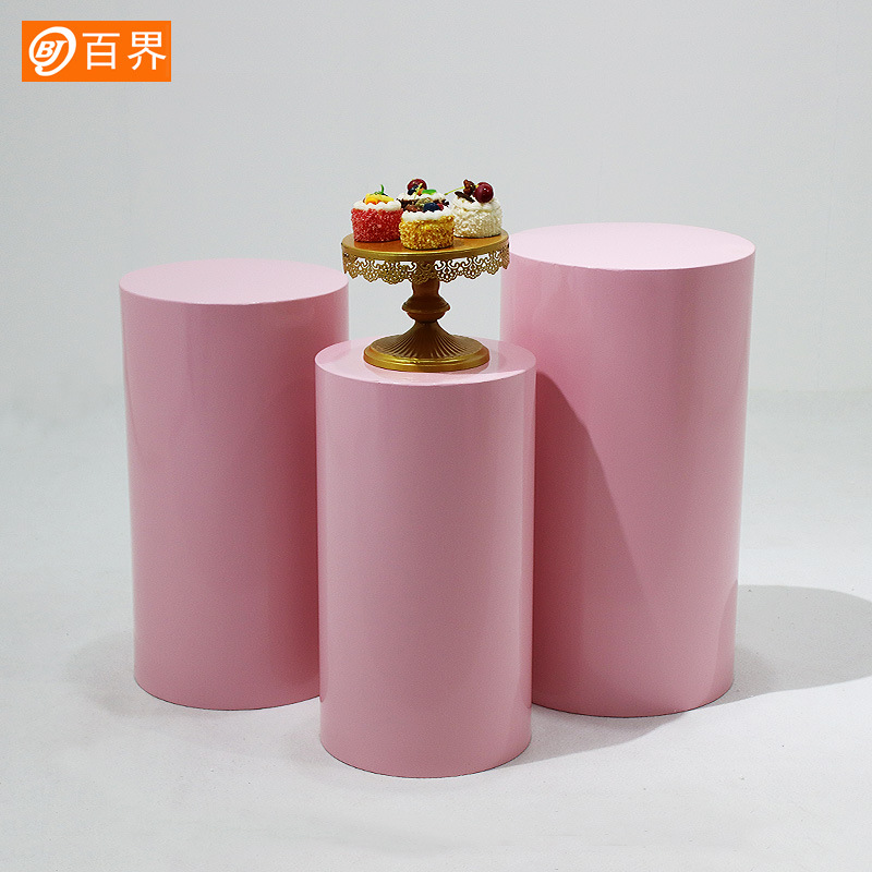 百界新款铁艺婚庆道具粉色圆柱甜品桌圆筒甜品台生日派对蛋糕摆件