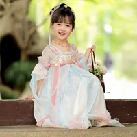 Новая старинная юбка Hanfu для девочек летом супер фея антикварная юбка для детей с короткими рукавами платье для женщин