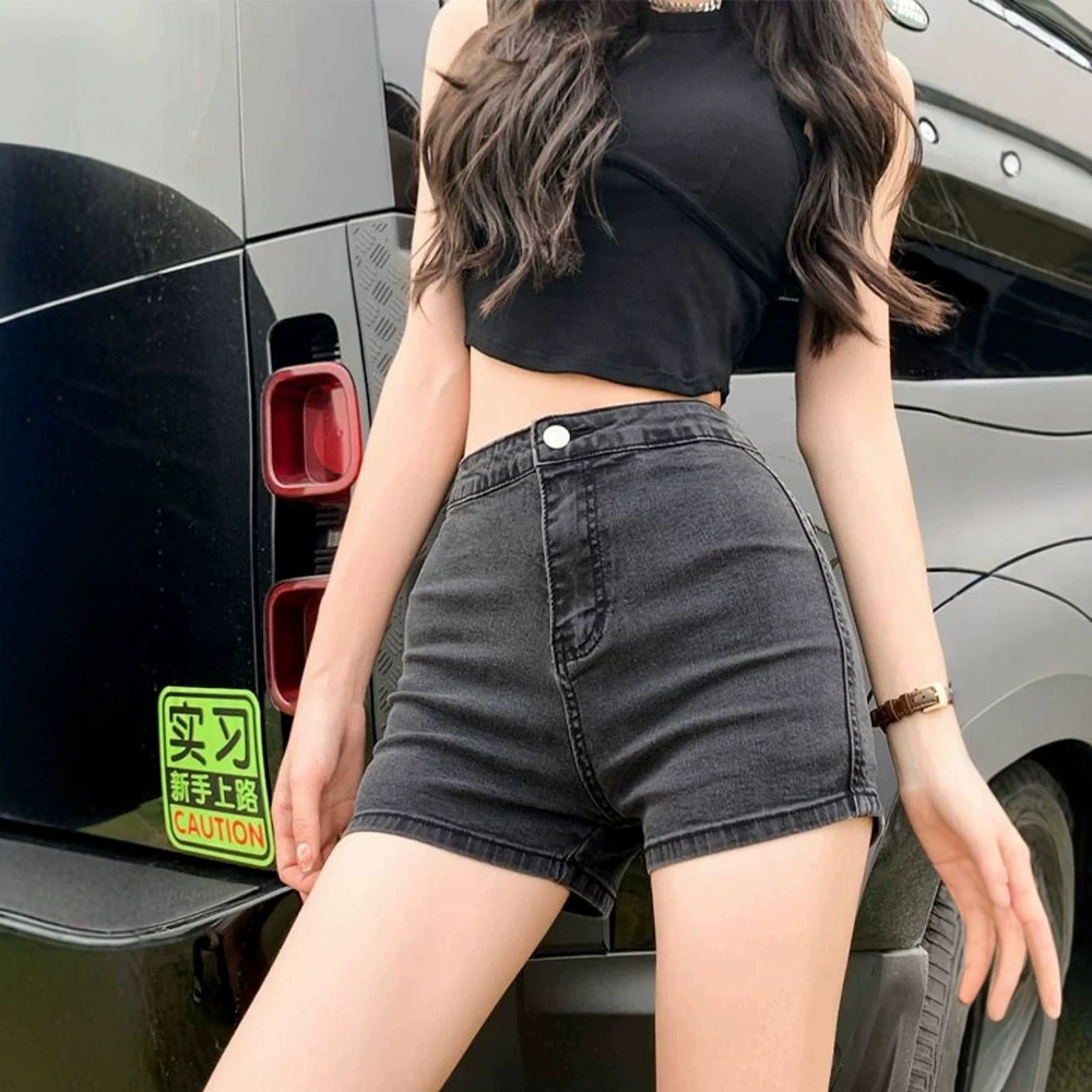 2026夏季新款高腰牛仔短裤女紧身显瘦包臀辣妹黑色热裤外穿打底裤