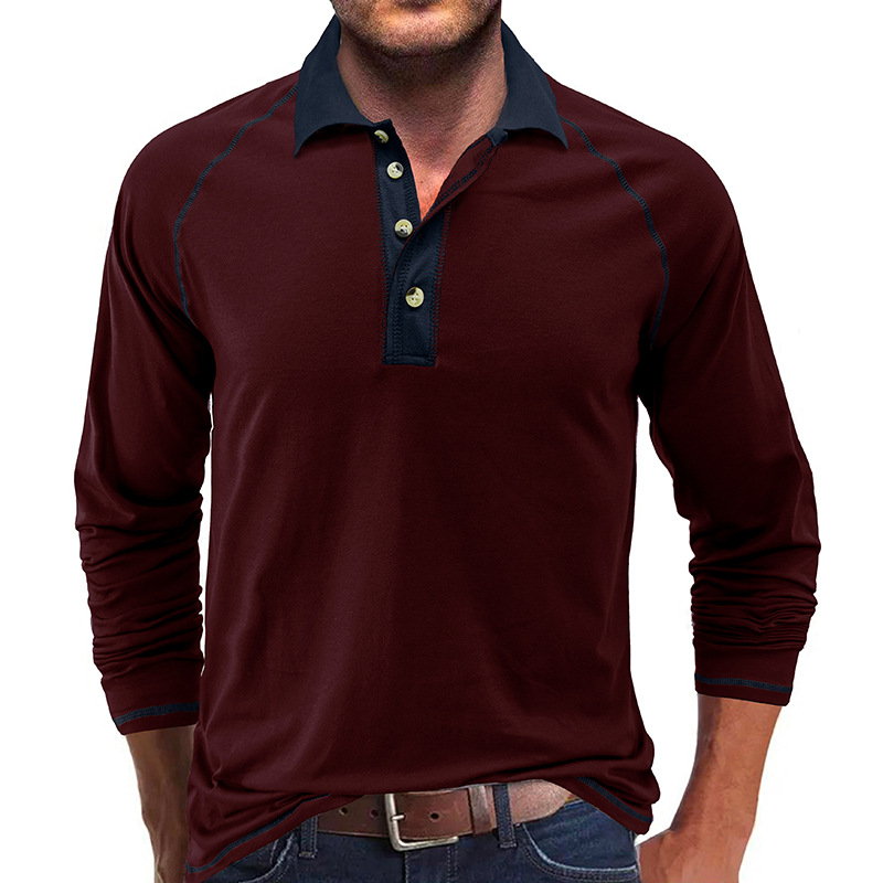 Camiseta de manga larga de solapa de los hombres europeos y americanos Comercio exterior Polo de los hombres transfronterizo Camisa de otoño para hombres Amazon top