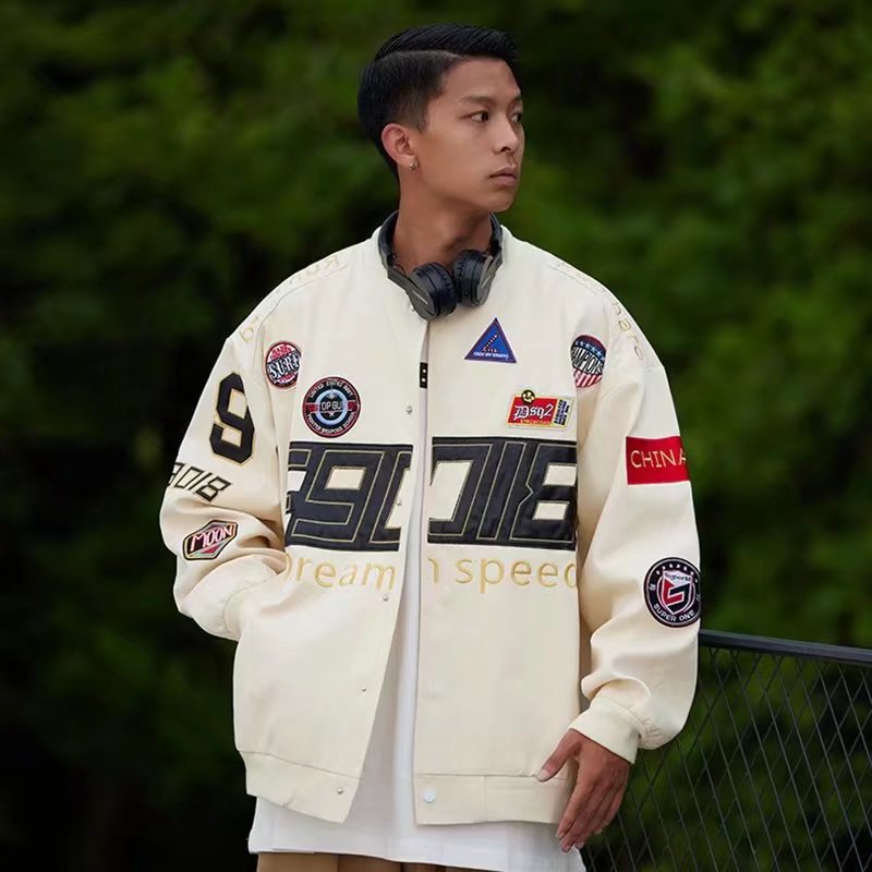 Chaqueta de la escuela oldschool de la marca de moda para hombres, estilo de Hong Kong de otoño, moda hermosa, parche informal suelto, uniforme de béisbol de gran tamaño