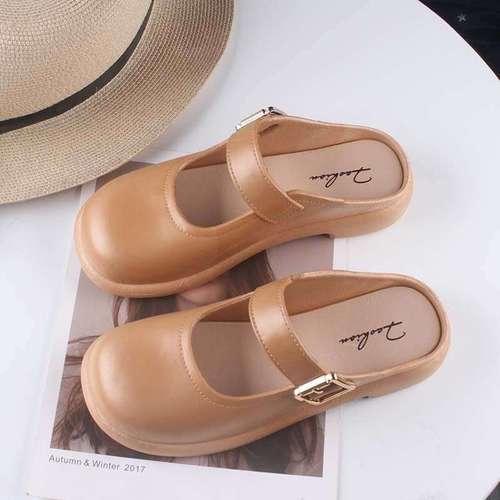 Baotou half-slippers women's outdoor British-style shoes, indoor non-slip thick-soled retro Mary Jane sandals with soft soles