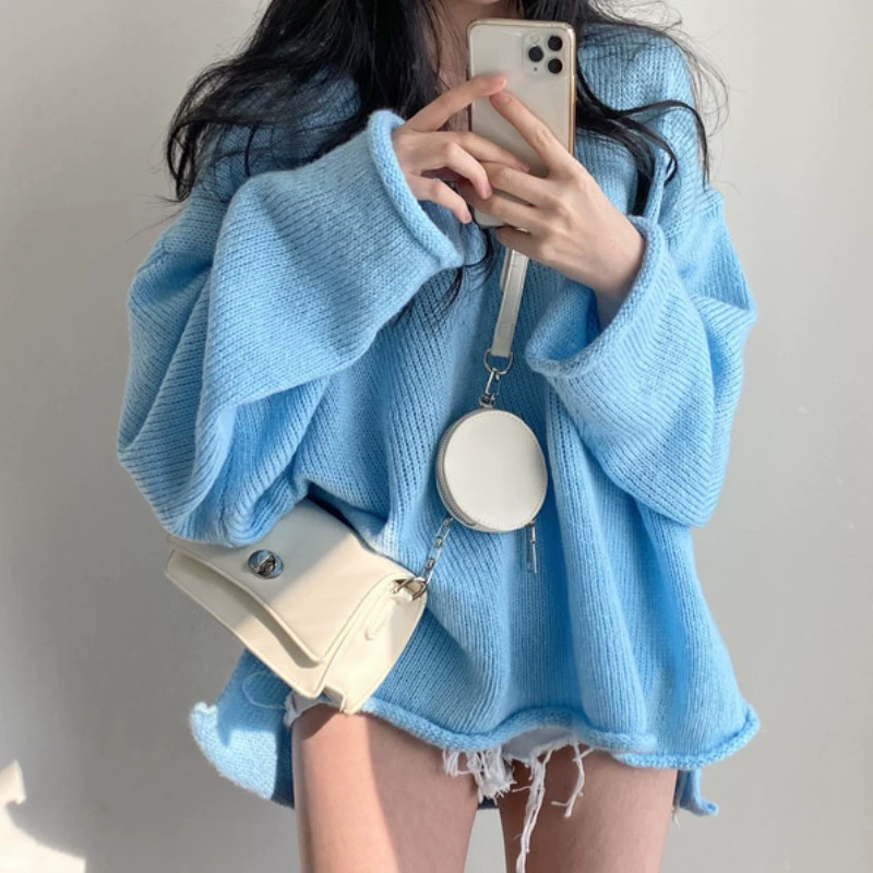 Свитер Korean Style свободный с V-образным вырезом, осенний ретро, One Size (Обхват груди 120 см)