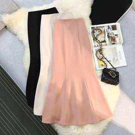 粉色鱼尾半身裙女夏季中长款a字包臀裙高腰显瘦修身气质西装长裙