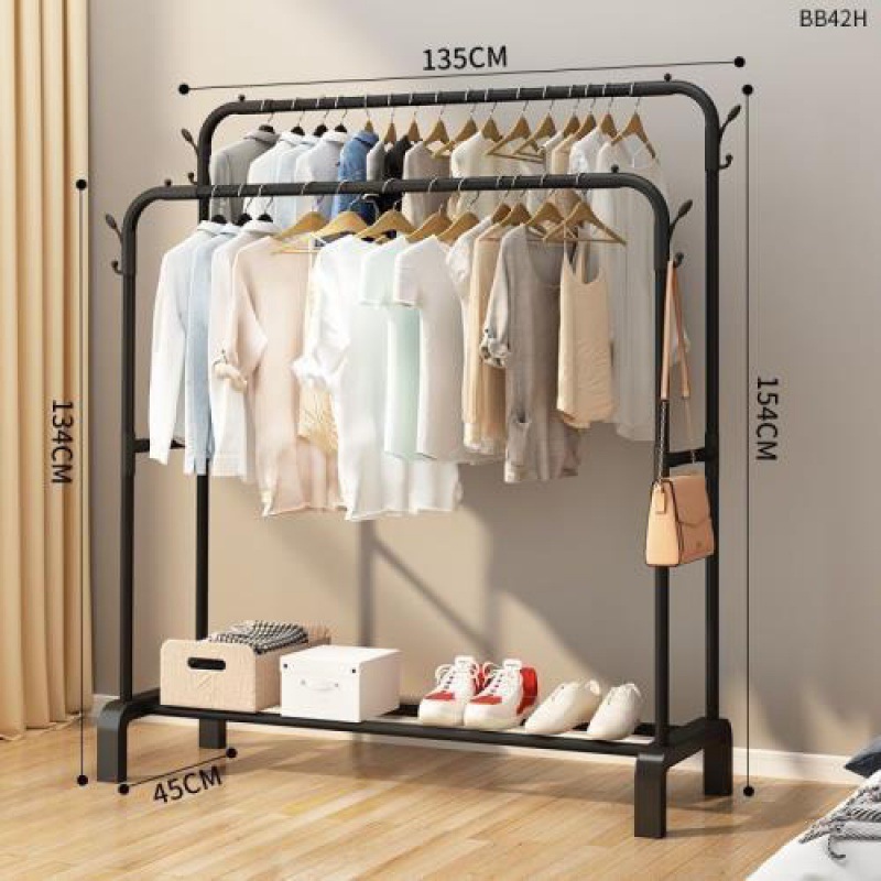 Percha de gorras percha de ropa interior del dormitorio percha de ropa de doble varilla percha de secado percha de ropa de piso percha de almacenamiento de ropa móvil conveniente