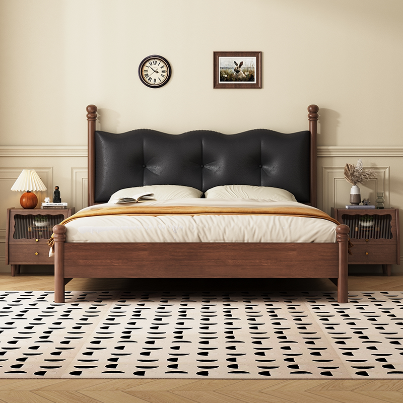 Medieval Style Bed, Scandinavian Solid Wood Bed, Modern Simple 1.8m Double Bed, Retro French Bed, Soft Package, Master Bedroom, Small Apartment Medieval Style Bed, Scandinavian Solid Wood Bed, Modern Simple 1.8m Double Bed, Retro French Bed, Soft Package, Master Bedroom, Small Apartment