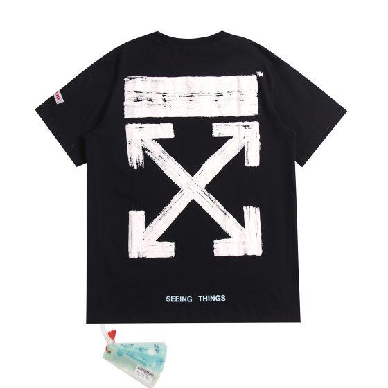 Spring and summer 2024 new OFF painted hollow arrow pattern round neck pullover short sleeve men and women with a batch