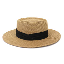 22年網紅同款織帶麥稈草帽女夏天海邊度假平沿禮帽凹造型遮陽帽子